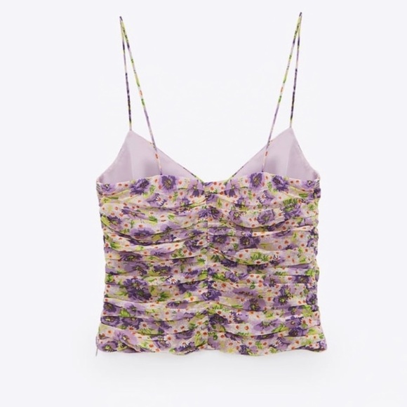NWT Zara Bloggers Favorite Floral Ruched Spaghetti Strap Tank Top Size Small - Picture 4 of 16